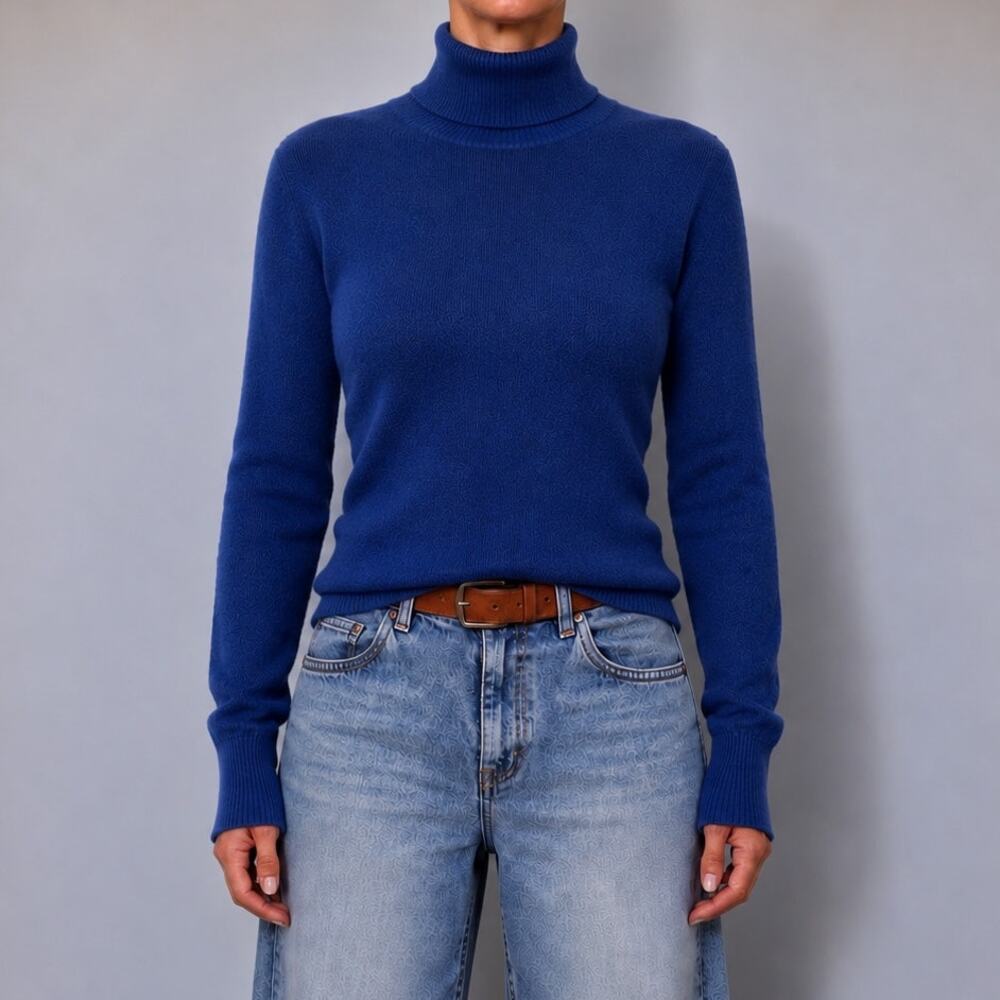 Vintage ALEX MARIE Royal Blue 100% Cashmere Quiet Luxury Turleneck Sweater Sz XL